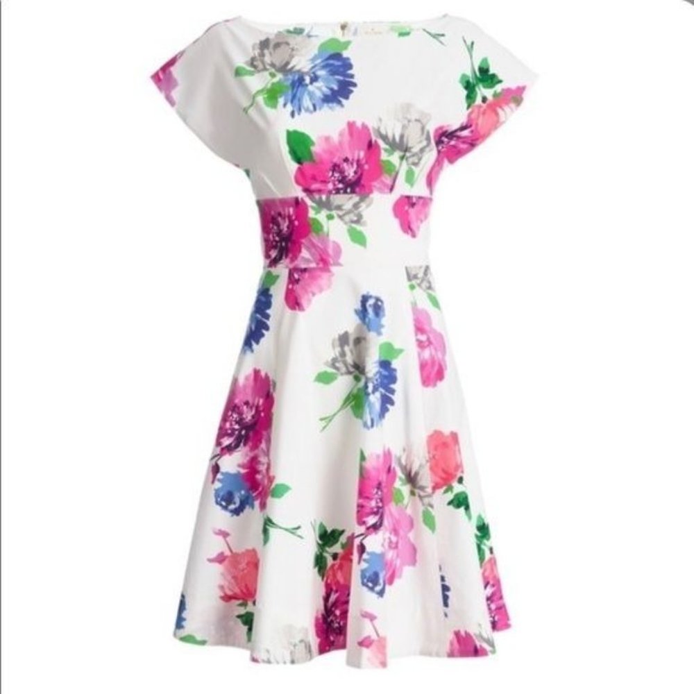 Kate Spade NWT Floral Dress White Blooms Fit and Flare Pink 0 - Picture 3 of 10